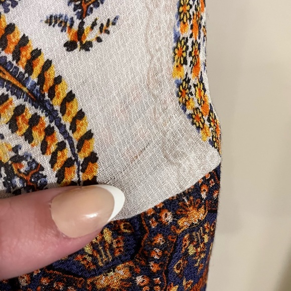 Lucky Brand White Orange Blue Paisley Print Relaxed Fit Tunic Blouse - Picture 7 of 9